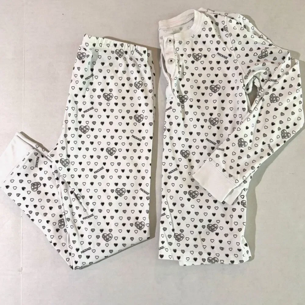 Mackage x Roller Rabbit, Black & White Heart Print Pajama Set, Kid's10